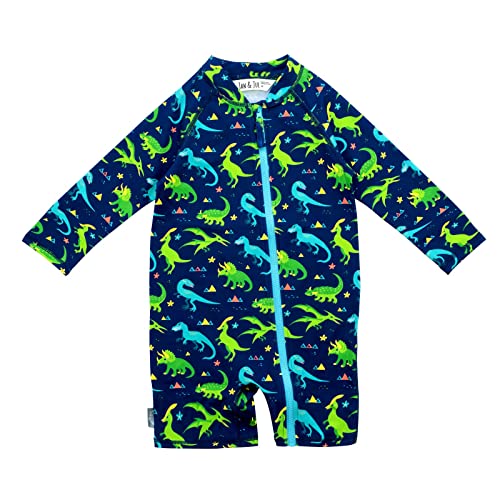 JAN & JUL One-Piece Toddler Boy Rash Guard Sun-Suit with UV Protection (XL: 24-36m, Dinoland)