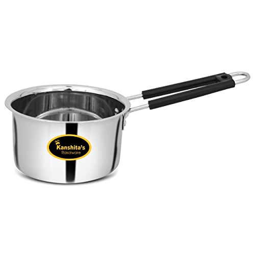 Kanshita's Rasoiware Heavy Gauge Stainless Steel Milk Pan/Saucepan/Tea Pan/Milk Pot/Sauce Pot, (Induction Cookware) 1 Liter, 16 cm Silver