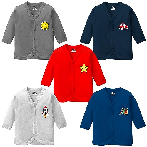 Kidbee Baby Boys' & Baby Girls' T-Shirt Cotton Front Open Full Sleeves Jhablas/Vest/T-Shirt (Set of 5) (3-6 Months, PL-JFS-Multi-5pc)