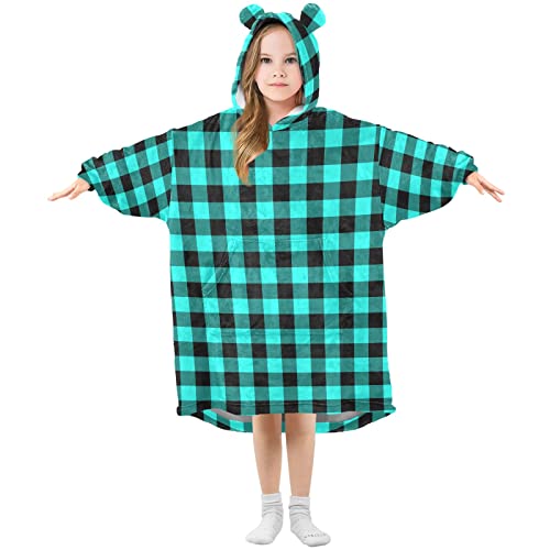 Kigai Wearable Blanket Hoodie for Kids,Buffalo Plaid Sweatshirt Flannel Blanket Hoodie for Boys Girls, Multi, Large
