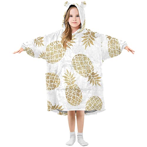 Kigai Wearable Blanket Hoodie for Kids,Pineapple Pattern Sweatshirt Flannel Blanket Hoodie for Boys Girls, Multi, Large
