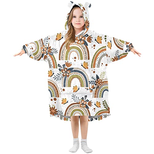 Kigai Wearable Blanket Hoodie for Kids,Rainbow Butterfly Sweatshirt Flannel Blanket Hoodie for Boys Girls, Multi, Large