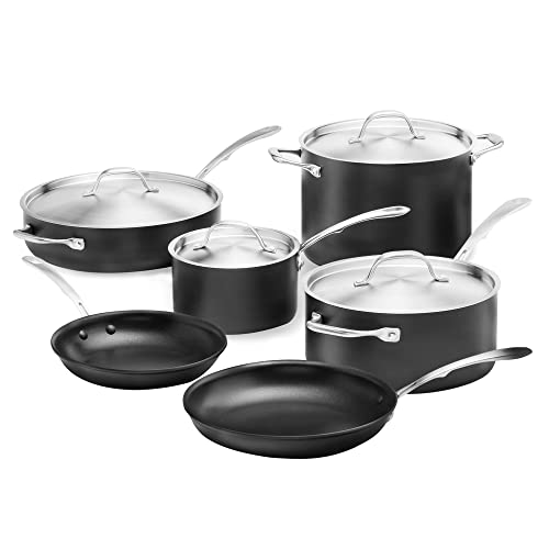 Kitchara Hard Anodized Cookware Set, 10 Piece, Aluminum Non Stick Pans with Stainless Steel Lid