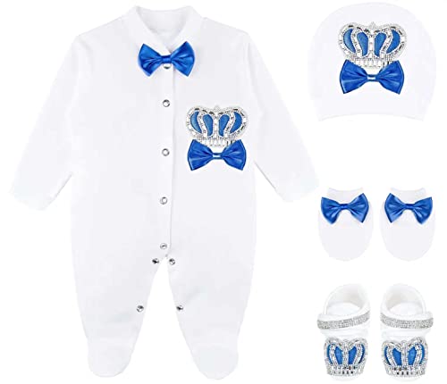 Lilax Baby Boy Newborn Crown Jewels Layette 4 Piece Gift Set 0-3 Months Royal Blue 0-3M