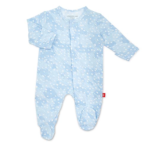 Magnetic Me Footie Pajamas Soft Modal Baby Sleepwear with Quick Magnetic Fastener | Boys and Girls Sleeper Preemie-24 Months, Blue Doeskin, 6-9 Months