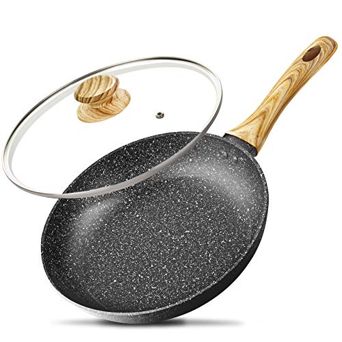 Michelangelo 26CM Frying Pan Non Stick with Lid, Frying Pan with Bakelite Handle, Non Stick Frying Pan Induction Base with Stone-Derived Coating, Induction Frying Pan with Lid