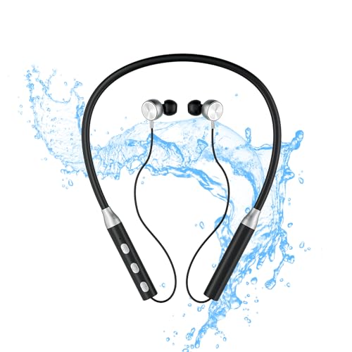 NOYMI Bluetooth Wireless in Ear Neckband with Mic,Bluetooth Earphones with 10mm Driver,IPX5 Rating, Low Latency Headphones (Black&Silver)
