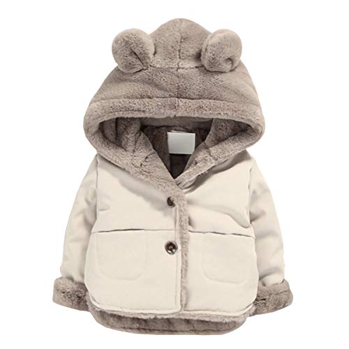 NinkyNonk Toddler Fleece Jacket, Warm Cotton Baby Winter Coats, Kids Hooded Outerwear for Boys Girls (90/1-2 Years Old) Coffee