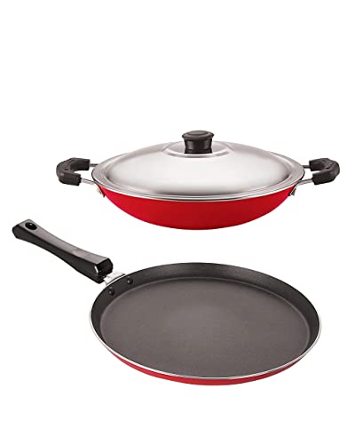 Nirlon Non-Stick Aluminium Cookware Set, 2-Pieces, Red (2.6mm_FT10_AC)