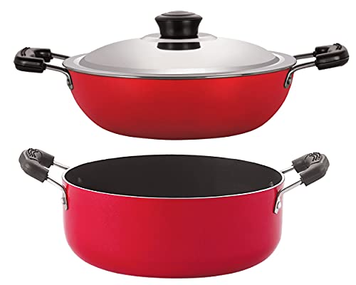 Nirlon Non-Stick Aluminium Deep Kadhai and Casserole Combo Cookware Sets with Steel Lid