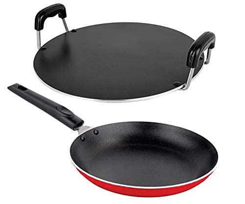 Nirlon Non-Stick Aluminium Kitchen Cookng Essential Combo Set, Tapper Pan, Round tawa