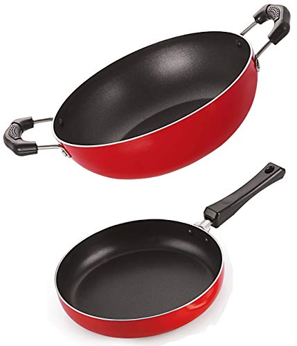 Nirlon Odor Free Non-Stick Coated Fry Pan and Kadhai Combo Gift Set Offer, 2.6mm_FP10_KD13