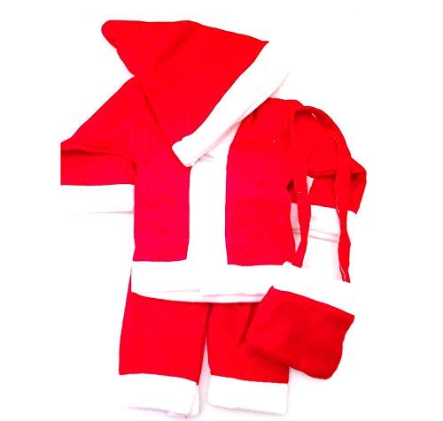 Nyra Decor Santa Claus Dress Christmas Santa Costume Dress for Children with Jacket Pant Cap,Pouch for Christmas Party (size -1,6 months -12 months baby)