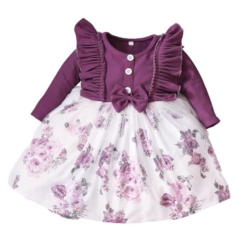 OMALI Baby Girl Dungry Dress | Long Sleeve | Infant Casual Dress | Ruffle Print Clothes