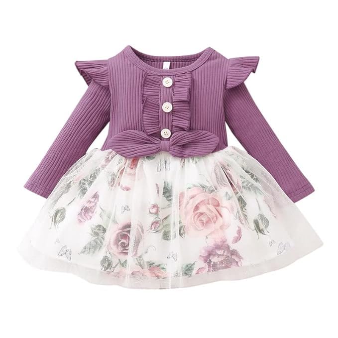 OMLI Baby Girl Dress | Toddler Dress | Long Sleeve Infant Casual Dress | Ruffle Print Clothes (Multicolor)…