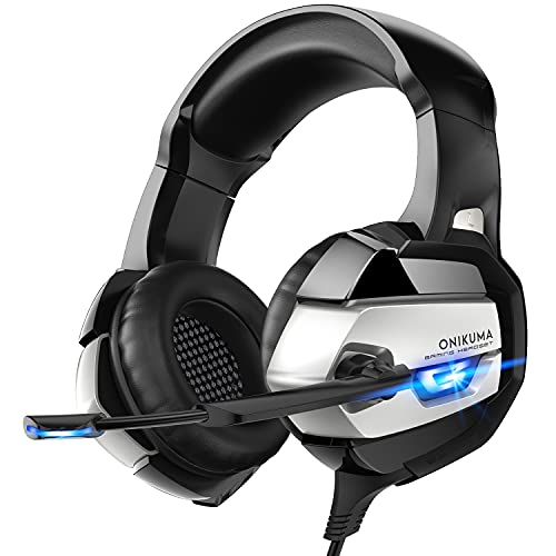 ONIKUMA K5 Wired Gaming Headset with Base Sound and True Noise Cancellation, LED Light and 3.5mm Audio Plug, Nintendo New 3DS LL/3DS,Mac OS PC, iOS Device, Android Device, PS4, PS5 Xbox (Black Grey)