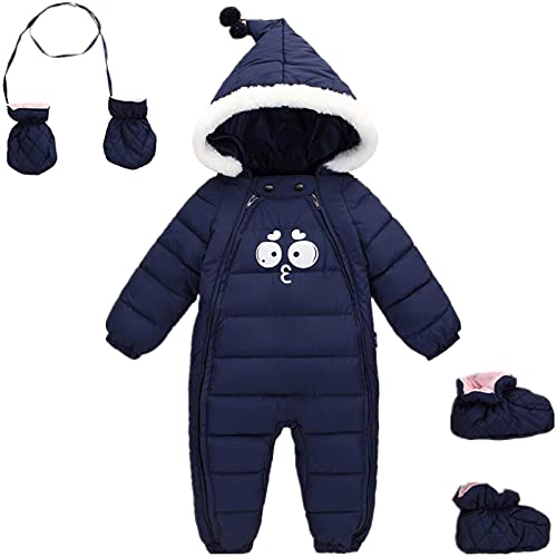 Ohrwurm Baby Winter One Piece Snowsuit with Hood Gloves Zipped Toddler Padded Sleepsuit (18-30 Months, Dark Blue)