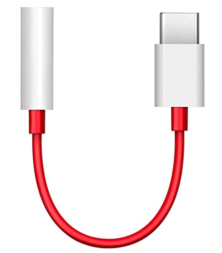 One Plus Nord USB Type C to 3.5mm Adapter for OnePlus 10 pro Oneplus 11R 7T 8T 9 Pro Headphone Jack Adapter - USB Type C to 3.5mm Aux Audio Earphone (White & Red) (3.5mm Audio Jack)