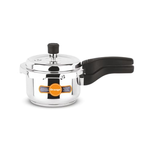 Orange Inox Series Stainless Steel Pressure Cooker 1.5L Outer Lid | Induction Based | Steel Color