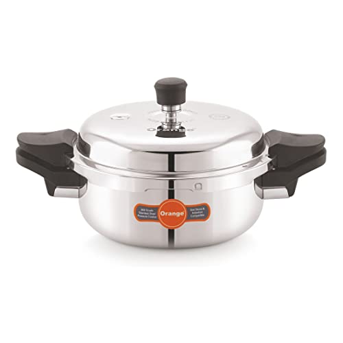 Orange Triply Stainless Steel Multi-Utility Pressure Handi 3.5L with 3 different lids (Pressure Lid, Serving Lid, Strainer Lid) | Induction Friendly | Silver (O-Multi Utility Handi 3.5L)
