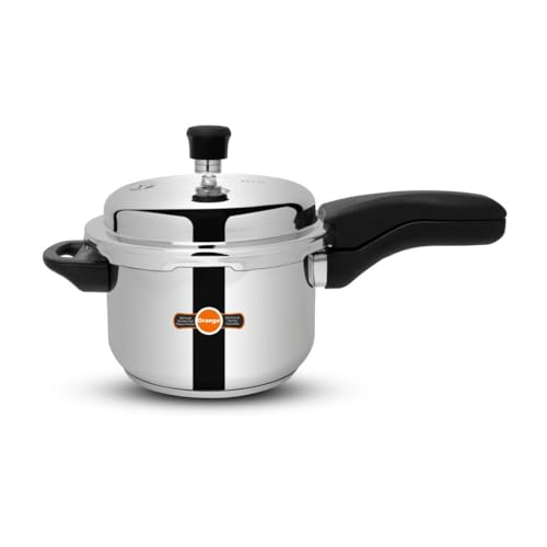 Orange Triply Stainless Steel Pressure Cooker 3.0L | Induction Friendly | 2.5mm Base Thickness | Steel