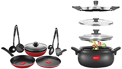 Pigeon All in One Ceramic Super Cooker 5 Litre & Mio Nonstick Aluminium Cookware Gift Set, 8 Pieces Kitchen Set