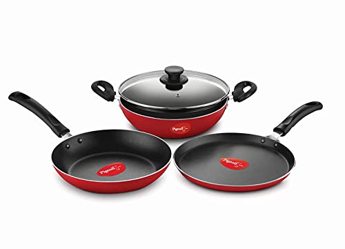 Pigeon Aluminium Vita 4 Pc Induction Base Non Stick Cookware Set, Red