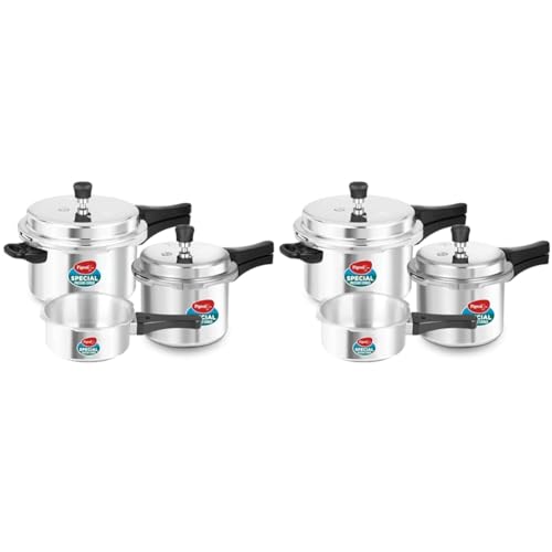 Pigeon By Stovekraft Special Aluminium Pressure Cooker Combo with Outer Lid Gas Stove Compatible 2, 3, 5 Litre Capacity for Healthy Cooking (Silver) (Pack of 2)
