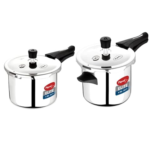 Pigeon Elite Shine 2 L +3 L Combo Tri-Ply Body Outer Lid Pressure Cooker Induction and Gas Stove Compatible that Distributes Heat Evenly for Uniform Cooking