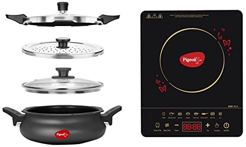 Pigeon by Stovekraft All in One Super Cooker 620-H 3 Litre Hard Anodised Pressure Cooker & ABS Plastic Acer Plus Induction Cooktop 1800 Watts With Feather Touch Control