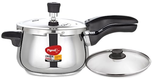 Pigeon by Stovekraft Inox Pro Stainless Steel 5 Litre Pressure cooker with Glass lid (Induction and Gas stove compatible)