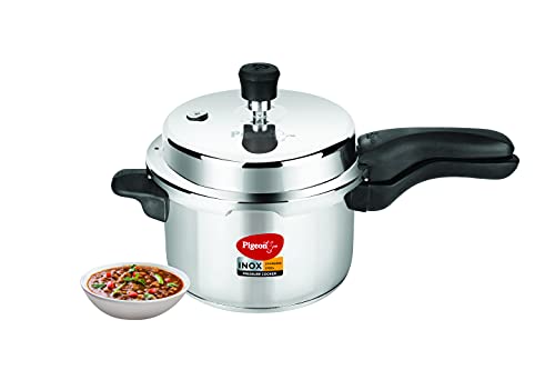 Pigeon by Stovekraft Inox Stainless Steel Pressure Cooker with Outer Lid, Compatible for Gas Stove and Induction, 3 Litre, Silver