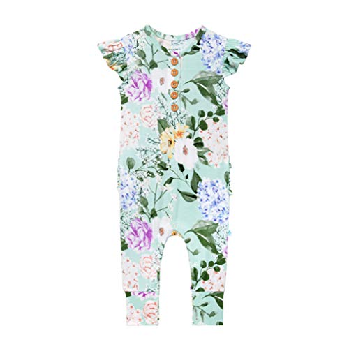 Posh Peanut Baby Ruffled Cap Sleeve Rompers - Newborn Girls Clothes - Kids One Piece PJ - Soft Viscose from Bamboo (Erin, 6-9Months)