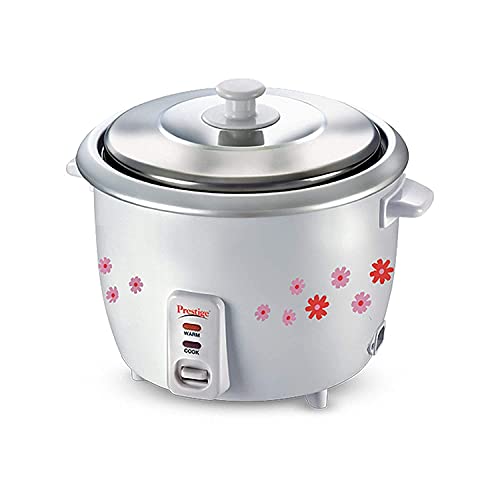 Prestige 1.8 Litres Electric Rice Cooker (PRWO 1.8 Litres)| 2 Aluminium Cooking Pans | Stainless Steel Lid | Grey/White | Cool Touch Handles | Detachable Power Cord | 700- Watt