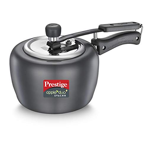 Prestige 3.0 Litres Apple DUO Plus Hard Anodised Induction Base Inner Lid Pressure Cooker |Black | Stainless Steel Deep Lid with Metallic Safety Plug
