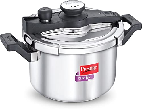 Prestige 5L Svachh Clip-on Induction Base Outer Lid Stainless SteelPressure cooker|Easy to Open lid|Deep Lid controls spillage|Silver| Pressure Indicator | Anti-bulge Base | Cool Touch Weight