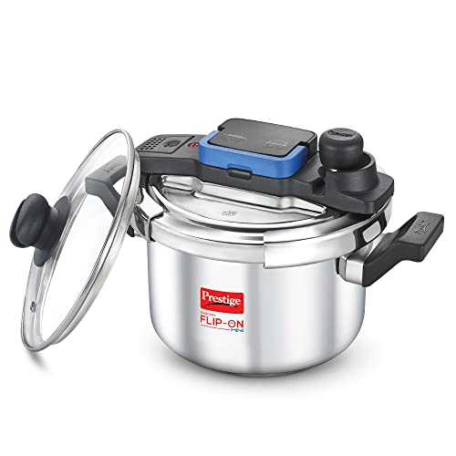 Prestige 5L Svachh FLIP-ON Stainless Steel Tri-ply bottom Pressure Cooker with glass lid|Innovative lock lid with spillage control|Gas & Induction compatible|5 years warranty|Silver
