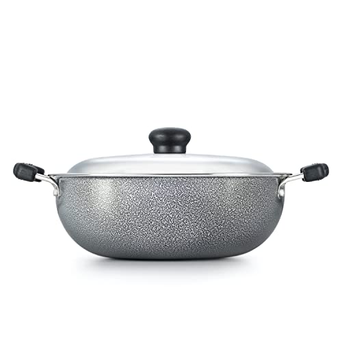 Prestige Aluminium Omega Select Plus Non-Stick Round Base Kadhai with Lid (Grey, 17cm)