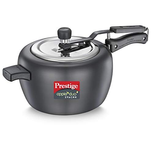 Prestige Apple Duo Plus Svachh Hard Anodised Inner Lid Pressure Cooker, 5.0 L (Black), 5 Liter