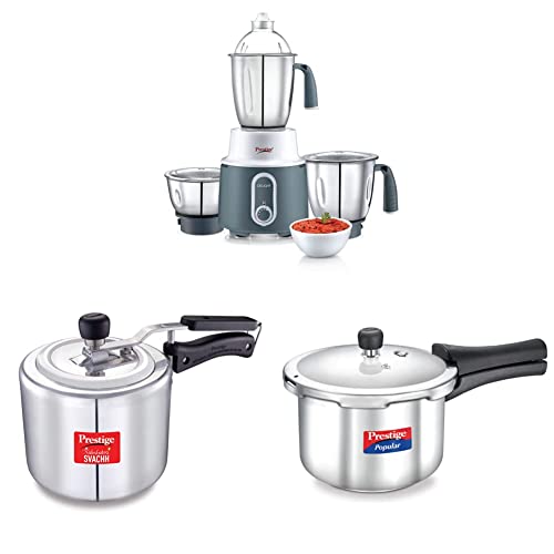 Prestige Delight Mixer Grinder 750 W (with 3 Stainless Steel Jars) + Prestige Popular Stainless Steel Pressure Cooker, 3 Litres, Silver COMBO