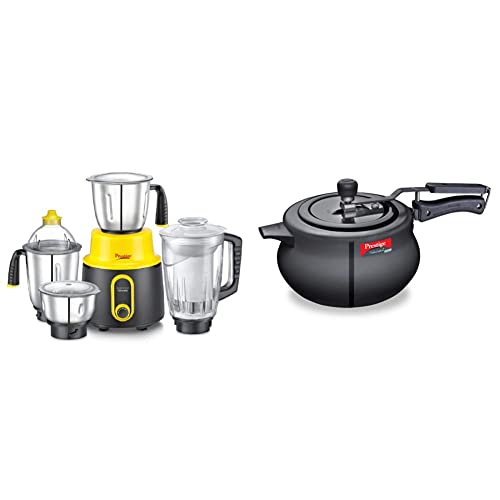 Prestige Delight Plus 750 W Mixer Grinder (with 3 SS Jars and 1 Juicer Jar) + Prestige Svachh Nakshatra Plus Hard Anodised 5 Litre Pressure Handi COMBO