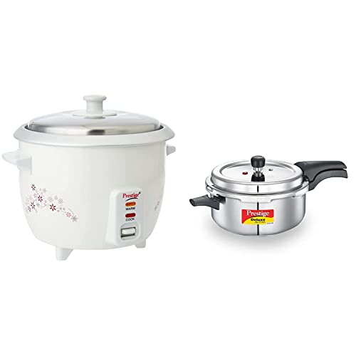 Prestige Delight Prwo 1-Litre Electric Rice Cooker (White) + Prestige Svachh, 20255, 5 L, Deep Pressure Pan, With Deep Lid For Spillage Control, 1 Liter