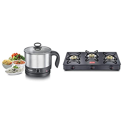 Prestige Multi Cooker 1 Litre - PMC 1.0 + IRIS LPG Gas Stove, 3 Burner, Black