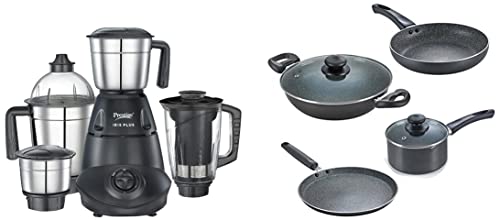 Prestige Omega Granite Aluminium Kitchen Set, 4-Pieces, Black & Prestige IRIS Plus 750 watt Mixer Grinder