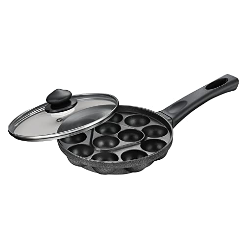 Prestige Omega Select Plus 14 Pits Paniyarakkal with Lid 20 cm (Aluminium, Non-Stick, Black)