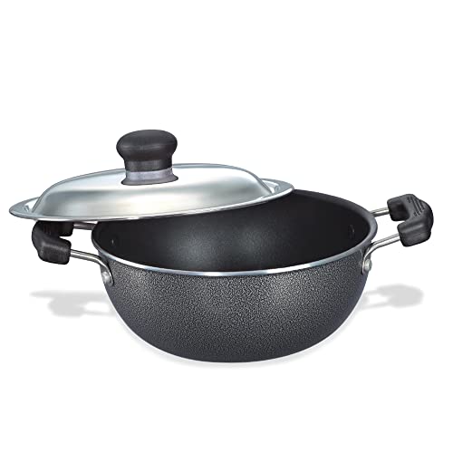 Prestige Omega Select Plus 25Cm- 3L Non-Stick Kadai with SS Lid | PFOA Free Teflon Non-Stick Coating | Scratch Resistant | Flat Base & Durable Handles |Black|1 Year Warranty