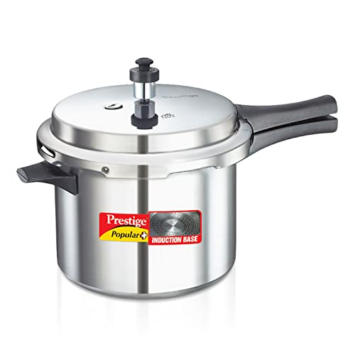 Prestige Popular Plus 5L aluminium pressure cooker|Ideal for 5-7 person|Deep lid for spillage control|Gas & induction compatible|Mini Metallic Safety Plug|Controlled Gasket-Release System|5Y warranty