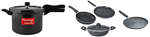 Prestige Svachh 5ltr Pressure Cooker with Hard Anodized Body&Prestige Omega Deluxe Granite Dosa Tawa, 28 cm&Prestige Omega Deluxe Granite s with 1 Glass Lid - 3pcs