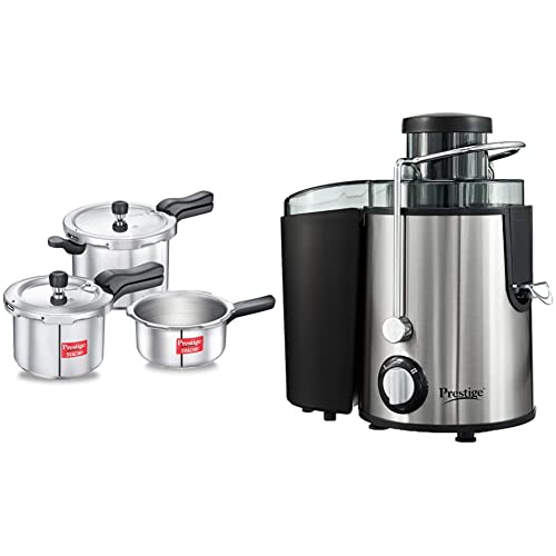 Prestige Svachh Aluminium 2+3+5 Litre Combo cooker with Induction Base + Prestige PCJ 7.0 500-Watt Centrifugal Juicer