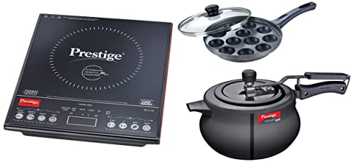 Prestige Svachh Nakshatra Plus Hard Anodised 5 Litre Pressure Handi & Aluminium Omega Select Plus Paniyarakkal (240 Mm, Black), Black & PIC 3.1 V3 2000-Watt Induction Cooktop (Black)